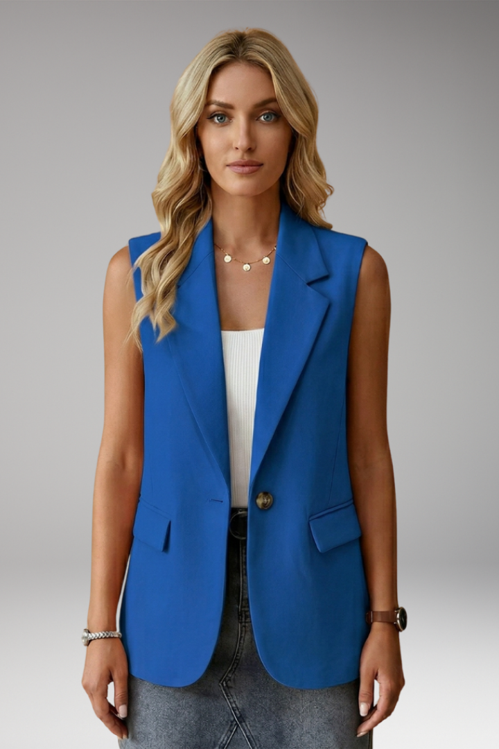 Sleeveless Notch Collar Blazer with Flap Pockets