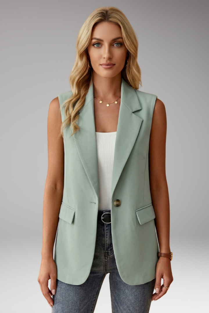 Sleeveless Notch Collar Blazer with Flap Pockets