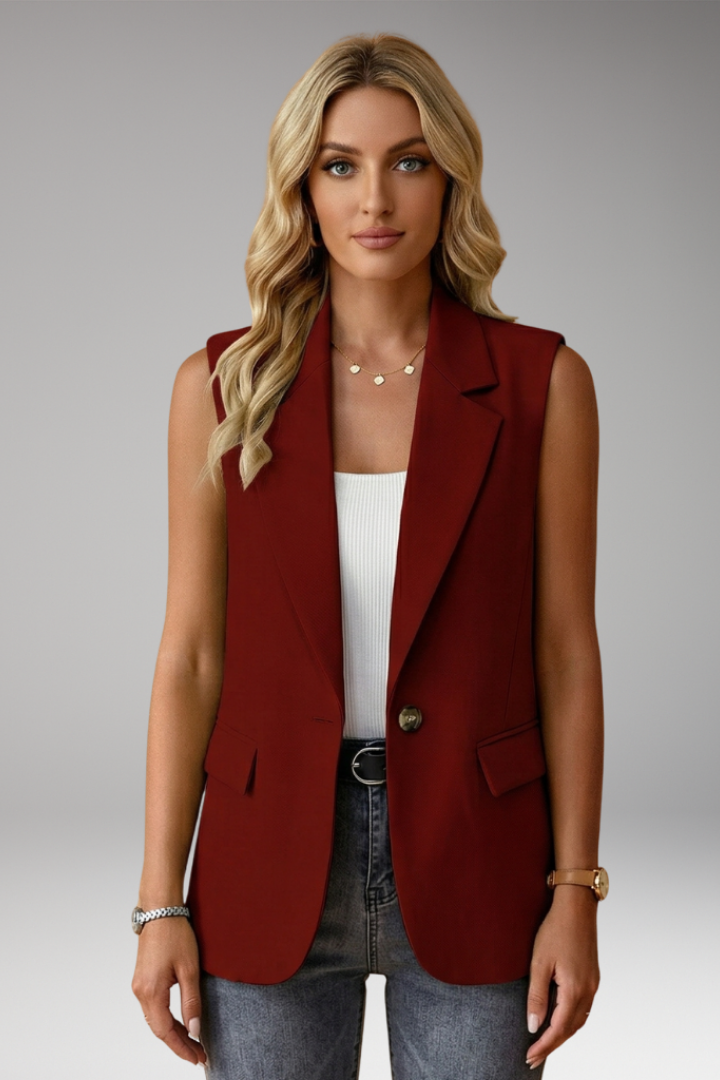 Sleeveless Notch Collar Blazer with Flap Pockets