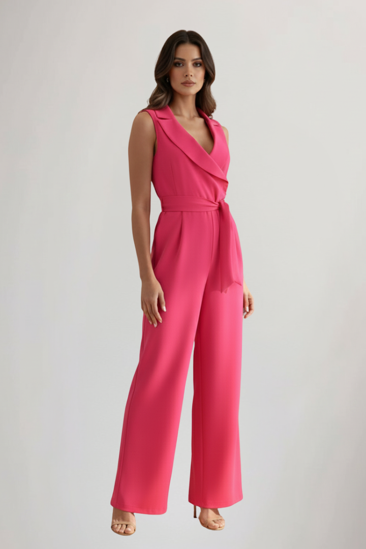 V-Neck Sleeveless Tie-Waist Jumpsuit
