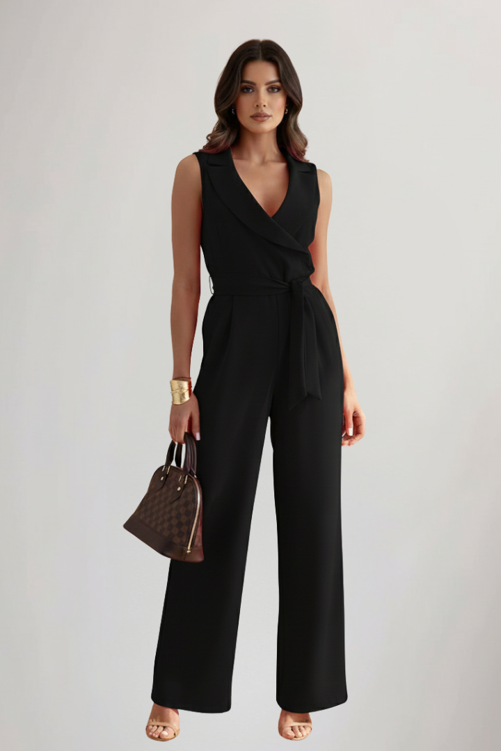 V-Neck Sleeveless Tie-Waist Jumpsuit