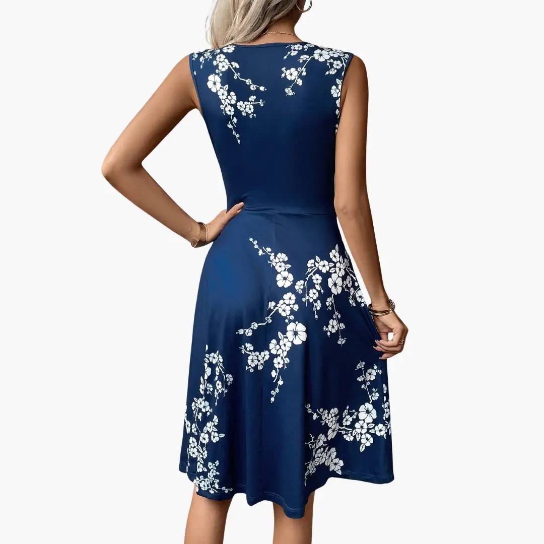 Women's Floral Sleeveless V-Neck Midi Dress side view - Elegant Wedding Guest Midi Dress