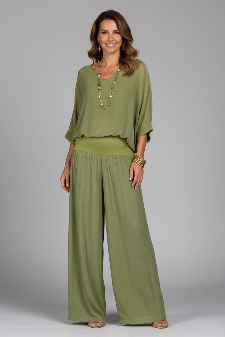 Chiffon Two-Piece Wide-Leg Co-ord Set — worn on model