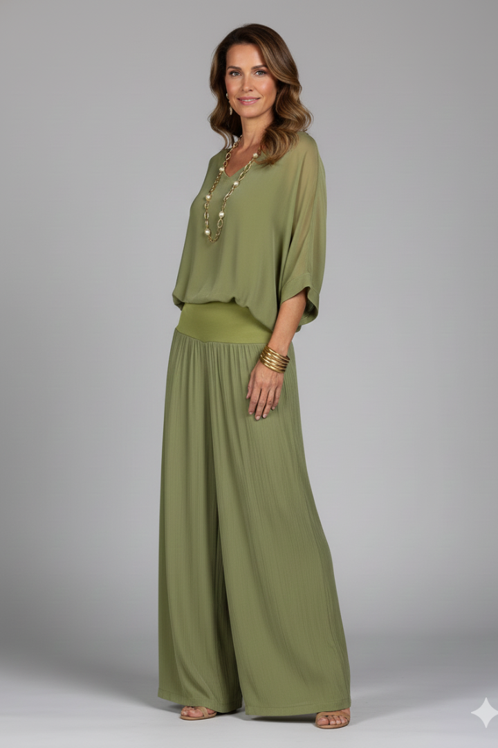Chiffon Two-Piece Wide-Leg Co-ord Set