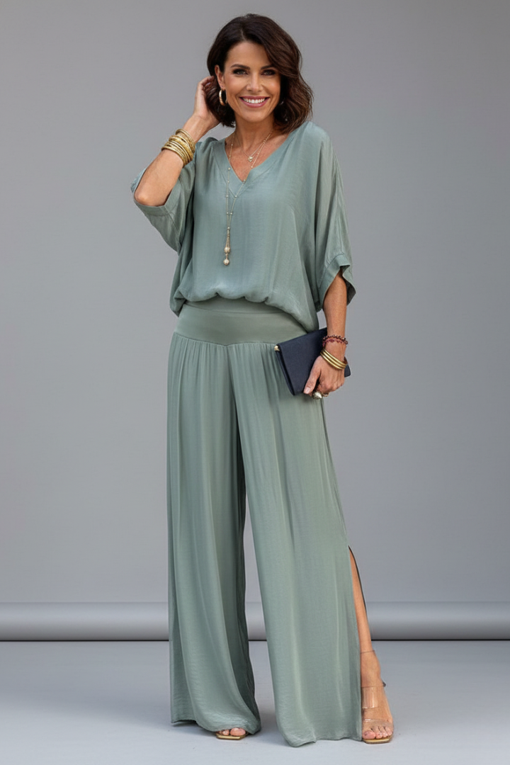 Chiffon Two-Piece Wide-Leg Co-ord Set