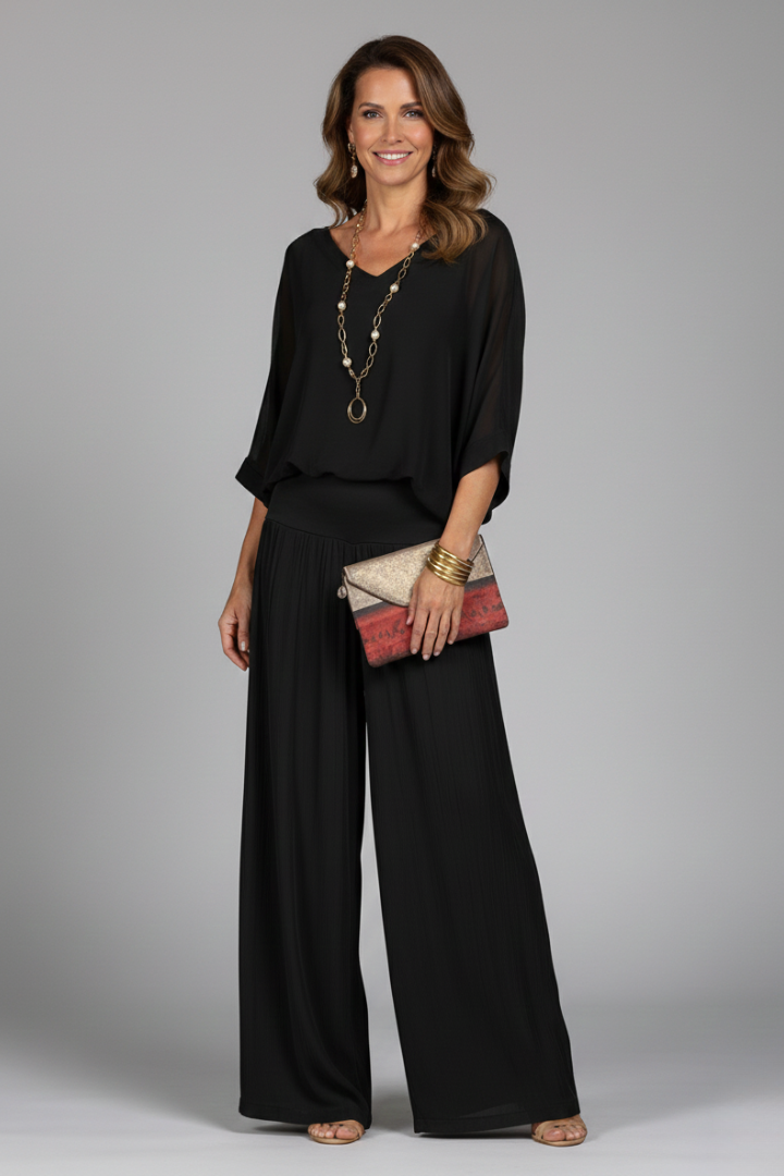 Chiffon Two-Piece Wide-Leg Co-ord Set