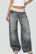 Light Blue Casual Baggy Wide-Leg Denim Trousers — worn on model