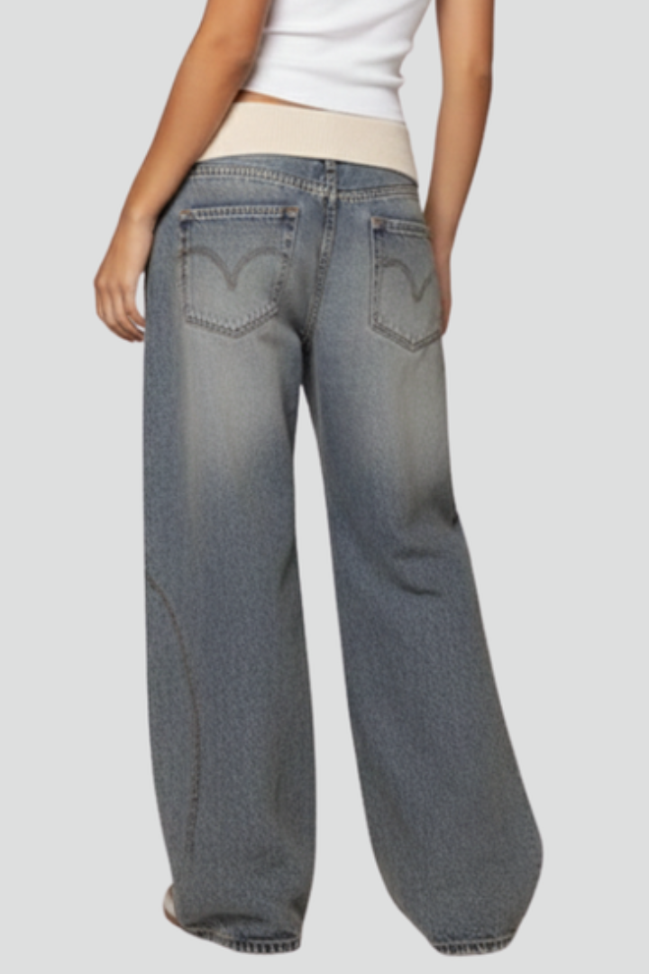 Light Blue Casual Baggy Wide-Leg Denim Trousers