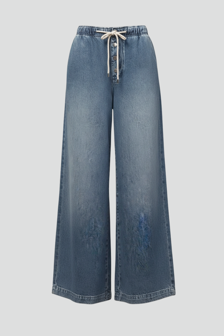 Light Blue Relaxed Drawstring Wide-Leg Jeans