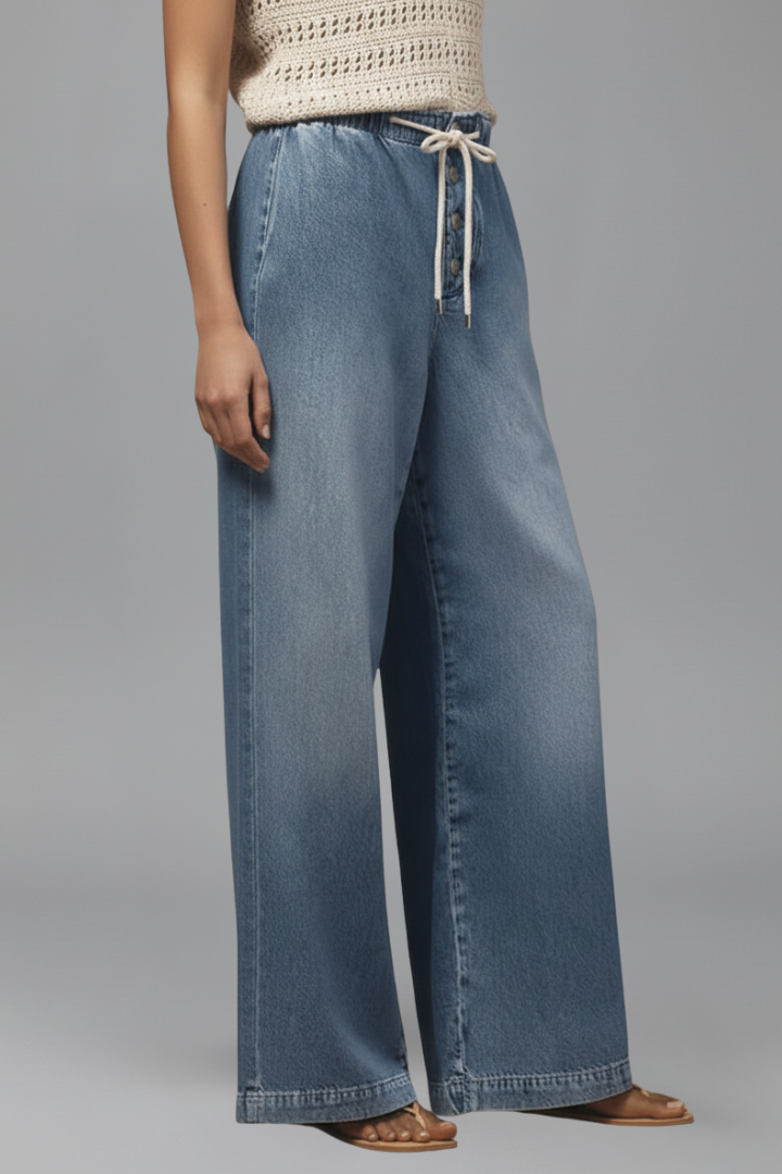 Light Blue Relaxed Drawstring Wide-Leg Jeans
