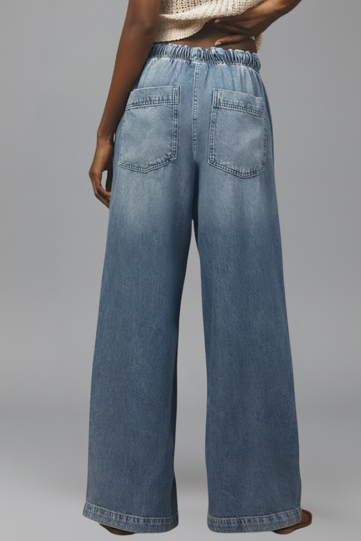 Light Blue Relaxed Drawstring Wide-Leg Jeans