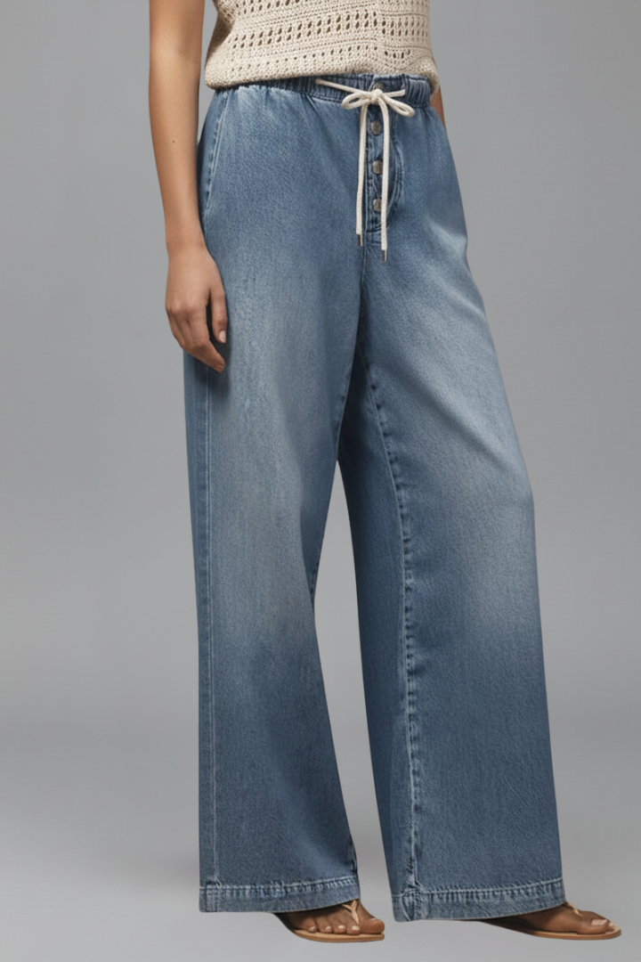 Light Blue Relaxed Drawstring Wide-Leg Jeans