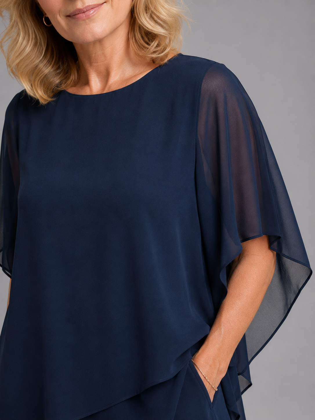 Chiffon two-piece set back view full length flowing