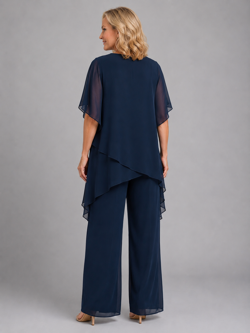 Wide-leg chiffon set side profile view