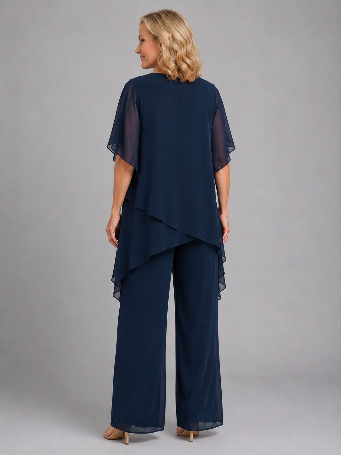 Wide-leg chiffon set side profile view