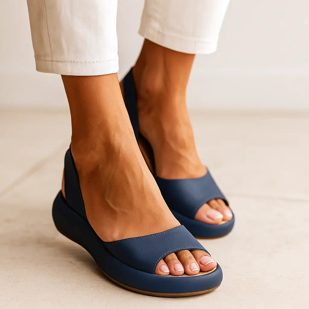 Cushioned sandals top-down view footbed detail