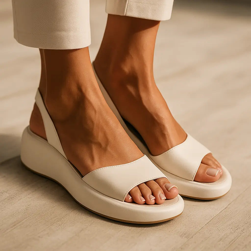 Yellow orthopaedic sandals three-quarter view