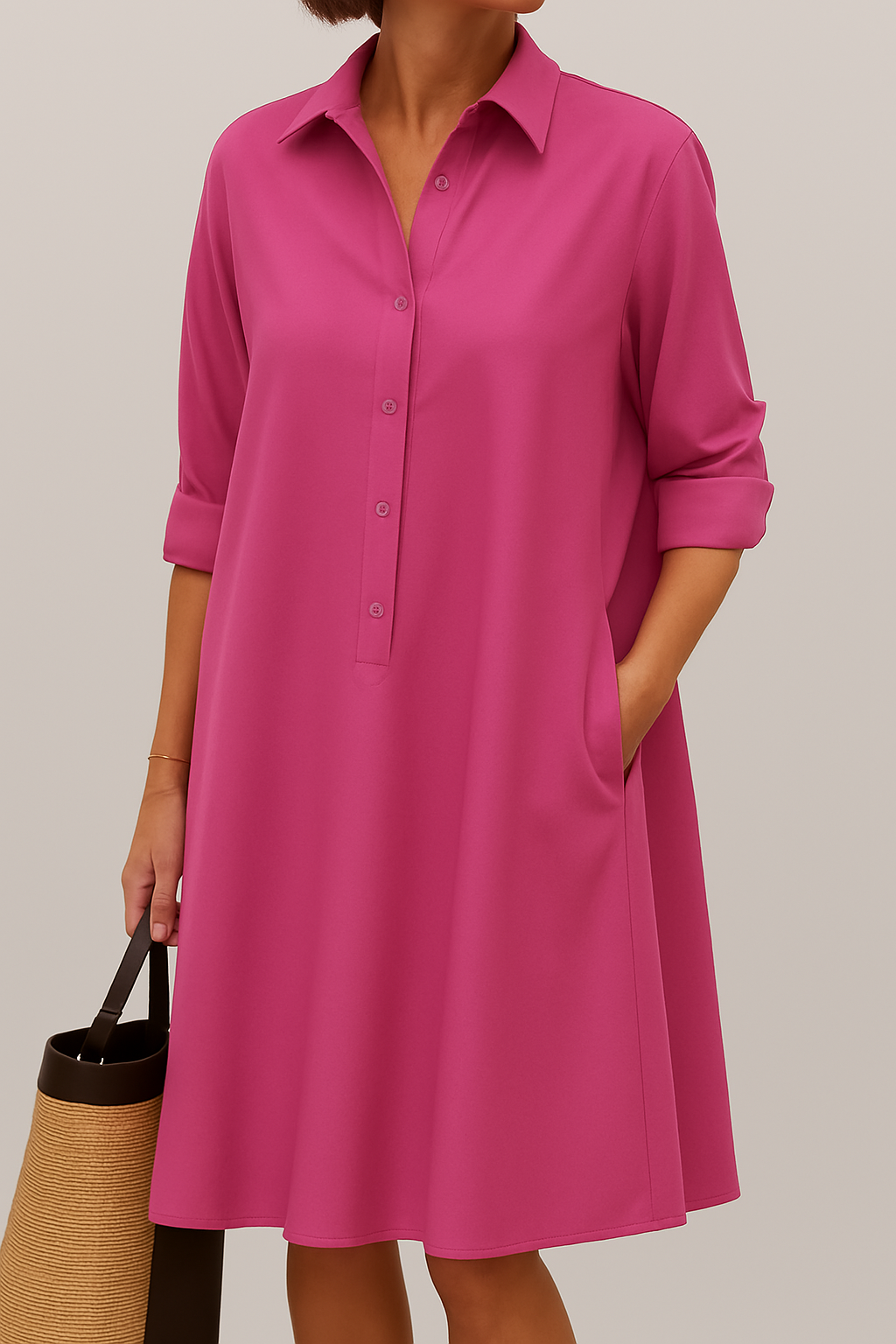 Women's cotton shirt dress styled casually, full length