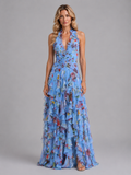 Pink floral maxi dress three-quarter view wedding occasion