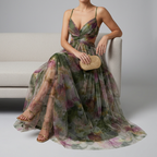 Women's floral wedding guest maxi dress back view