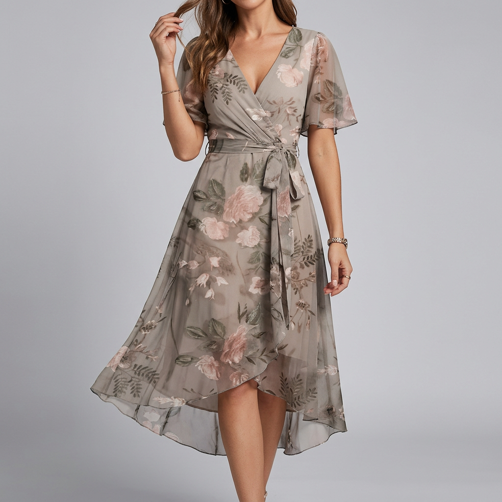 Floral summer midi dress styled for casual occasions