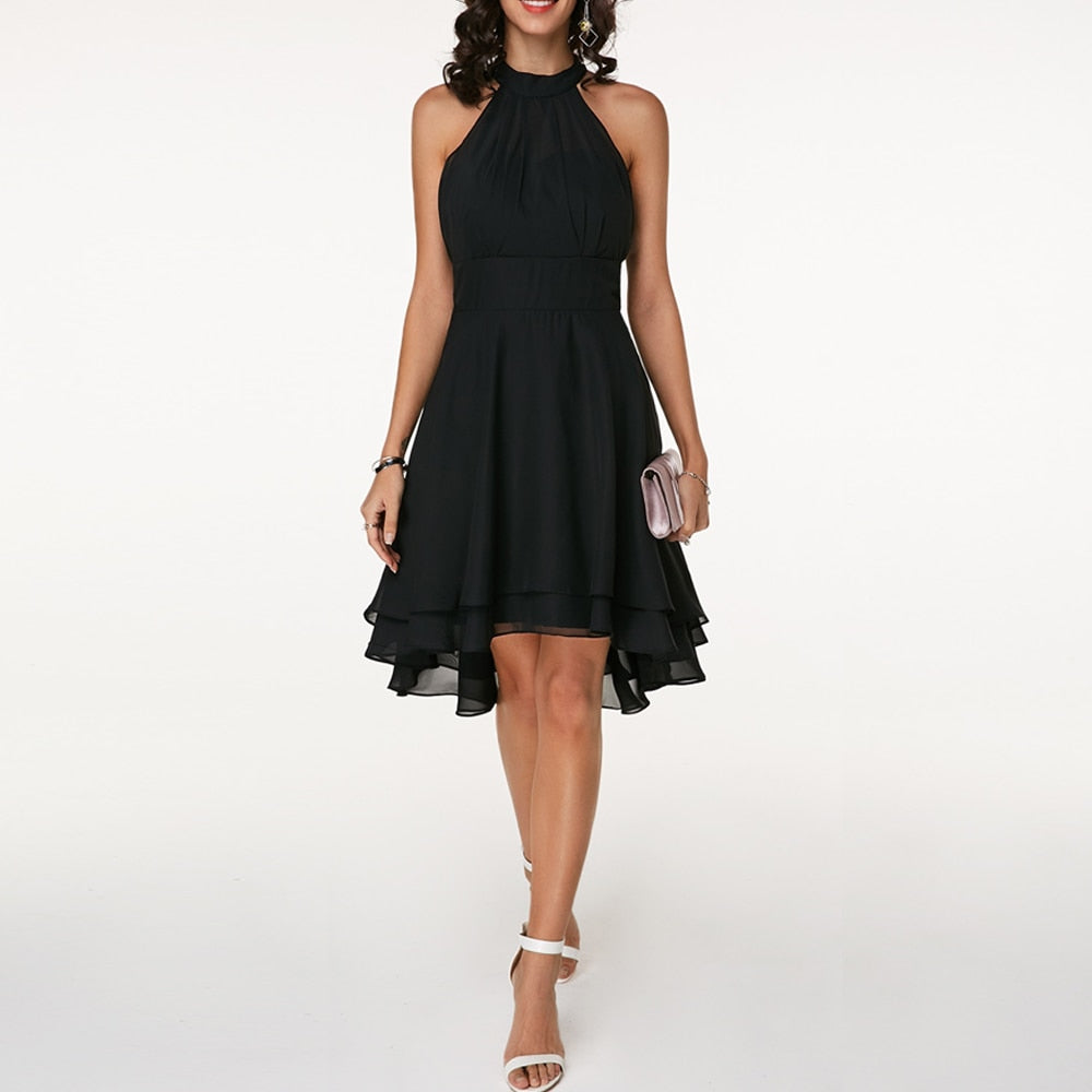 Halter Neck Cocktail Party Midi Dress – Evening