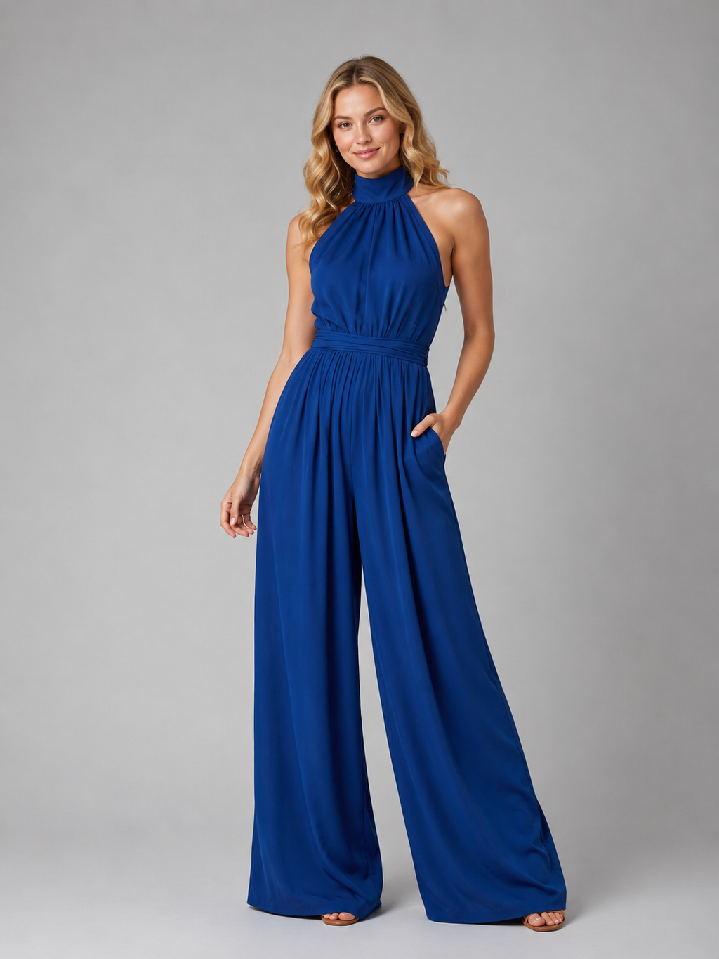 White jumpsuit three-quarter view occasion style