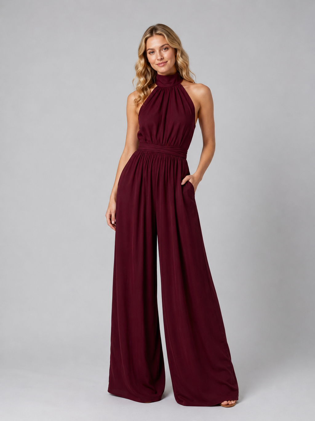 Halter jumpsuit lifestyle shot summer event