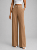 Camel high-waist wide-leg work trousers, front view