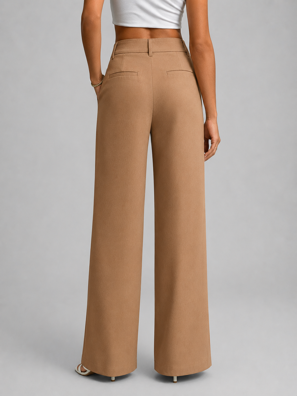 High-Waist Wide-Leg Work Trousers with Pleat Front