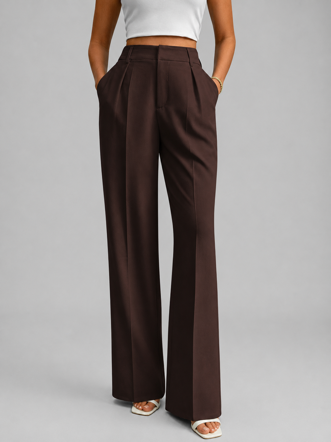High-Waist Wide-Leg Work Trousers with Pleat Front