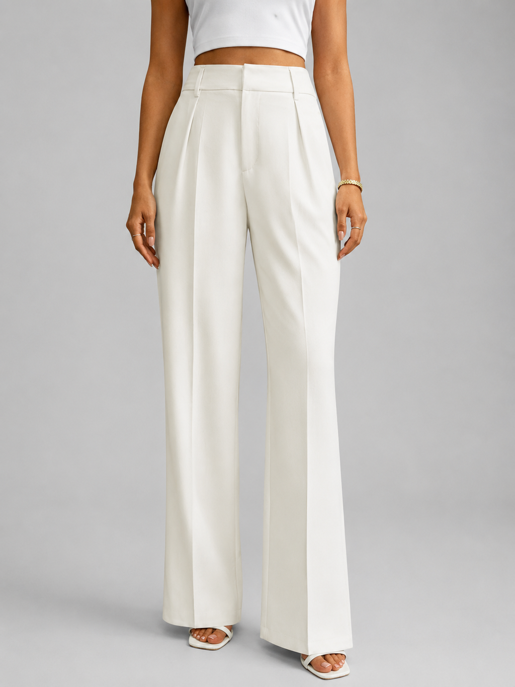 High-Waist Wide-Leg Work Trousers with Pleat Front