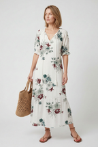 Women's tie-neck boho maxi dress, fourth colour option full length