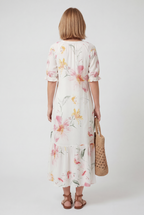 Women's tassel tie-neck boho maxi dress, side view