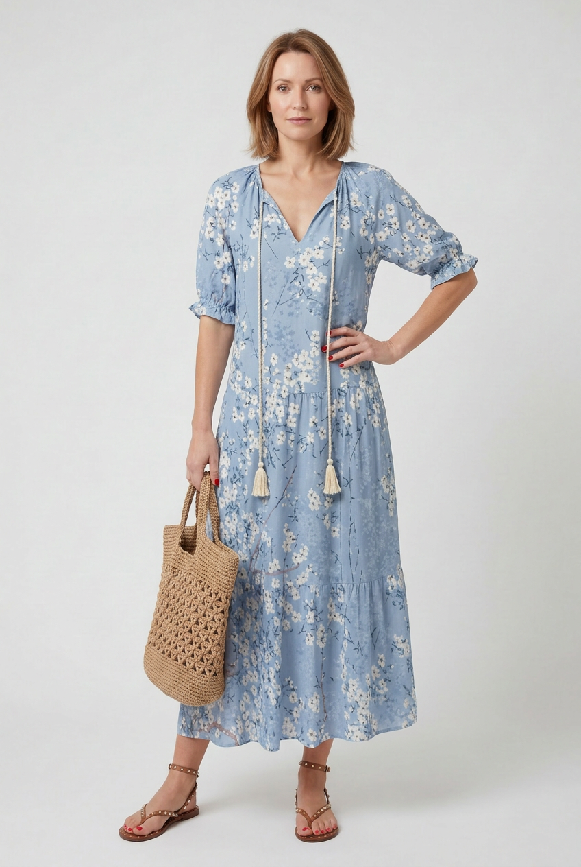 Women's boho print maxi dress in alternate colourway, front view