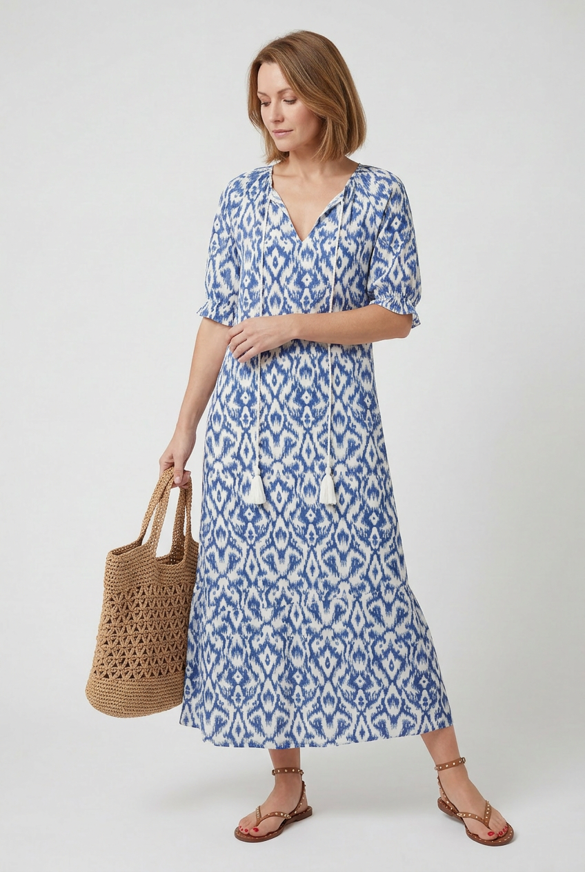 Women's tassel maxi dress, second print option full length
