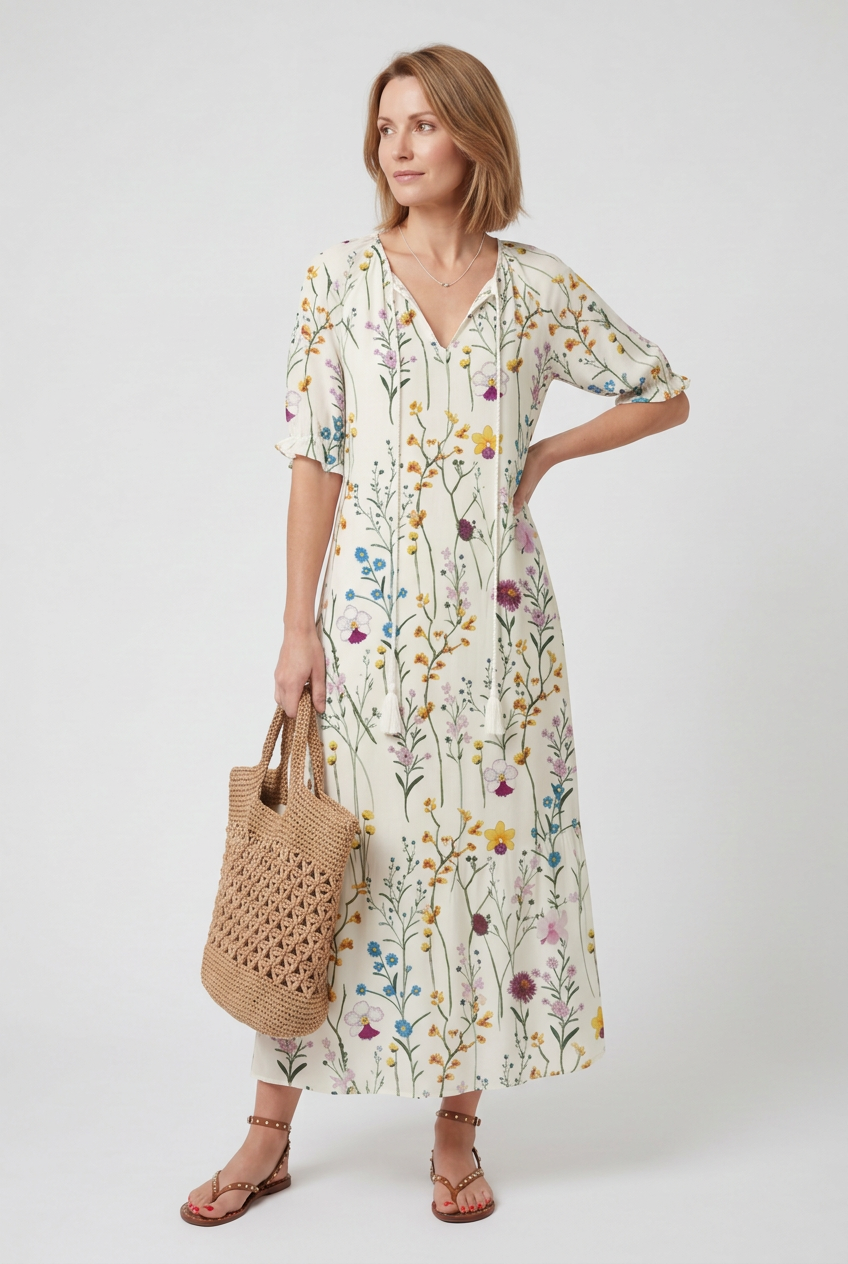 Women's boho tassel maxi dress, third print option