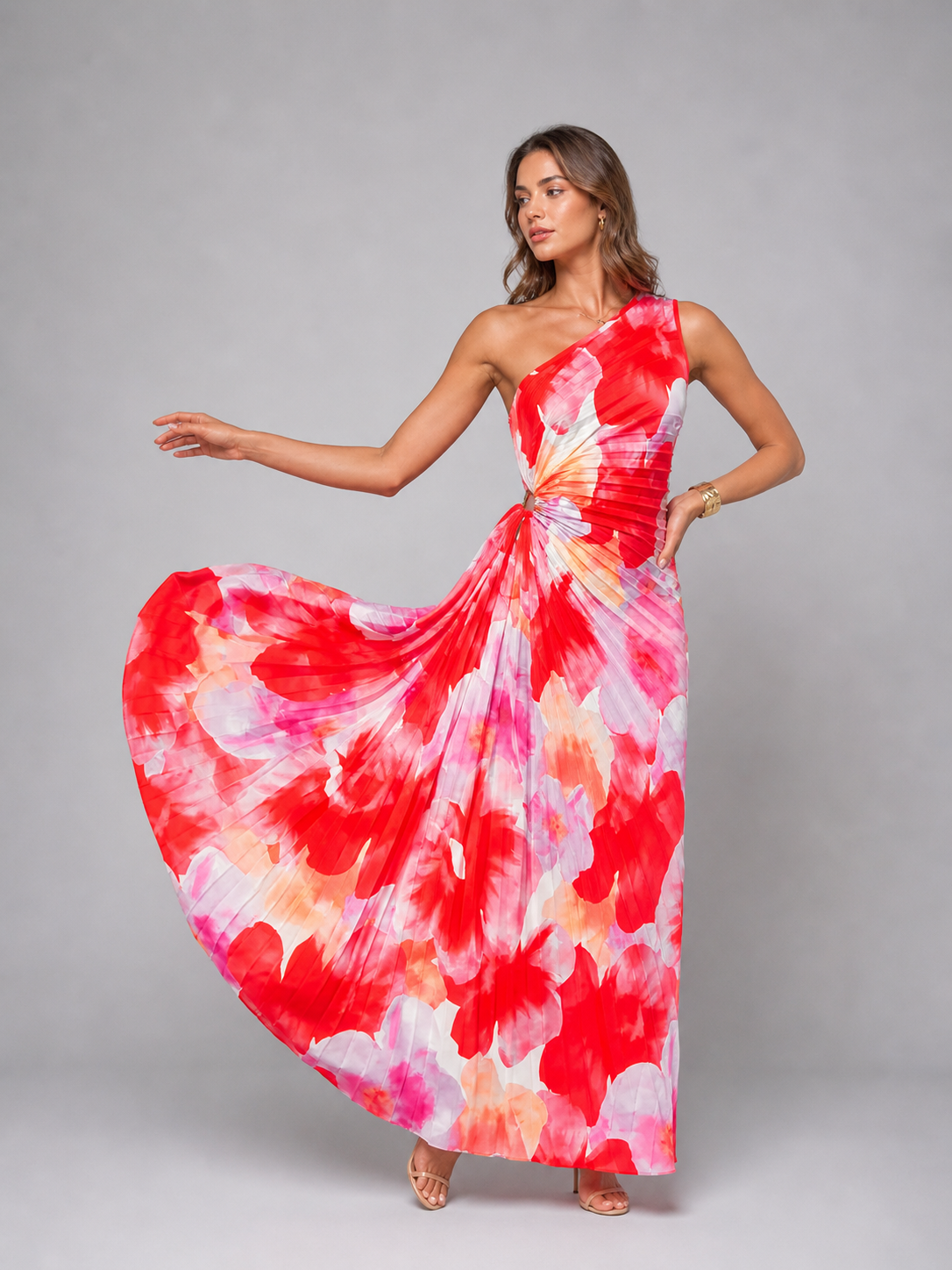 Floral maxi dress lifestyle shot summer wedding garden
