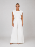 Women's pleated wide leg trouser set front view white