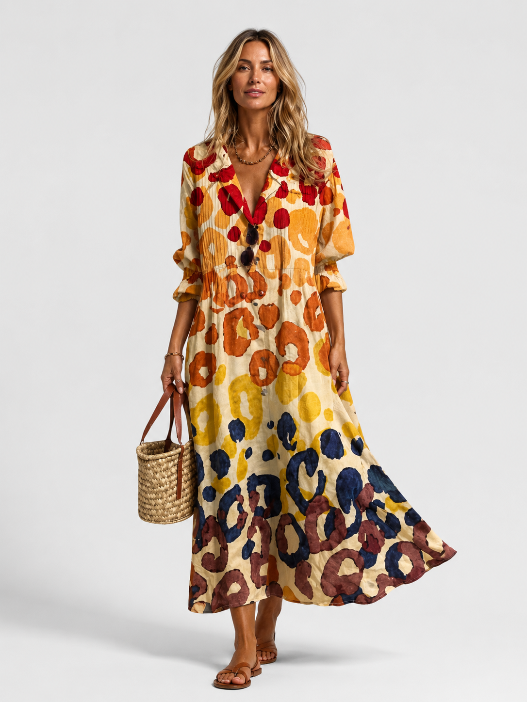 Printed shirt dress front view multicolour relaxed summer style