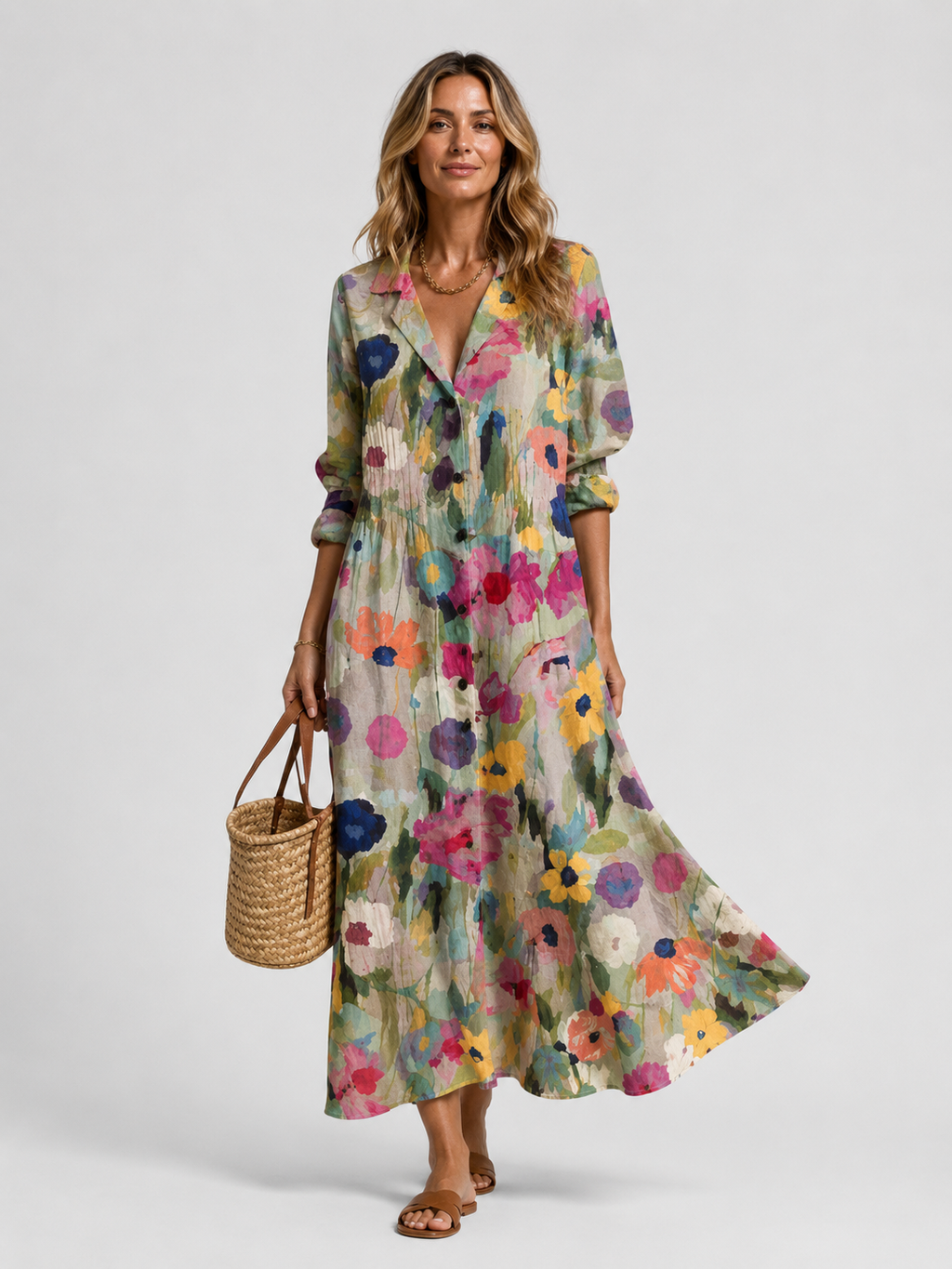 Shirt dress three-quarter view casual summer
