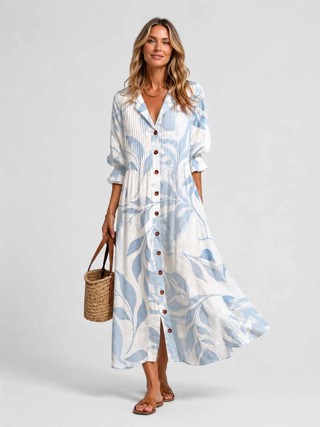 Printed dress lifestyle shot casual holiday style