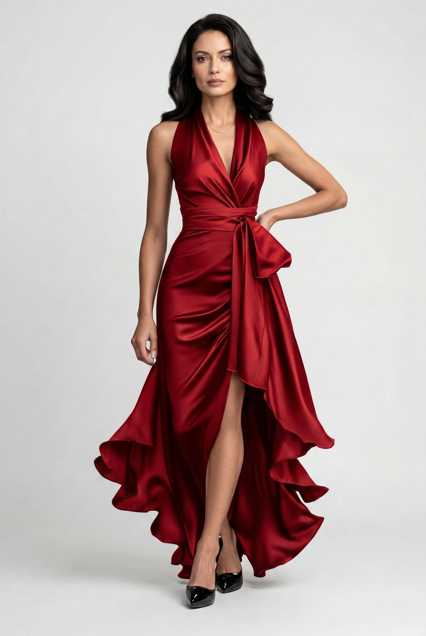 Women's halter high-low dress elegant silhouette