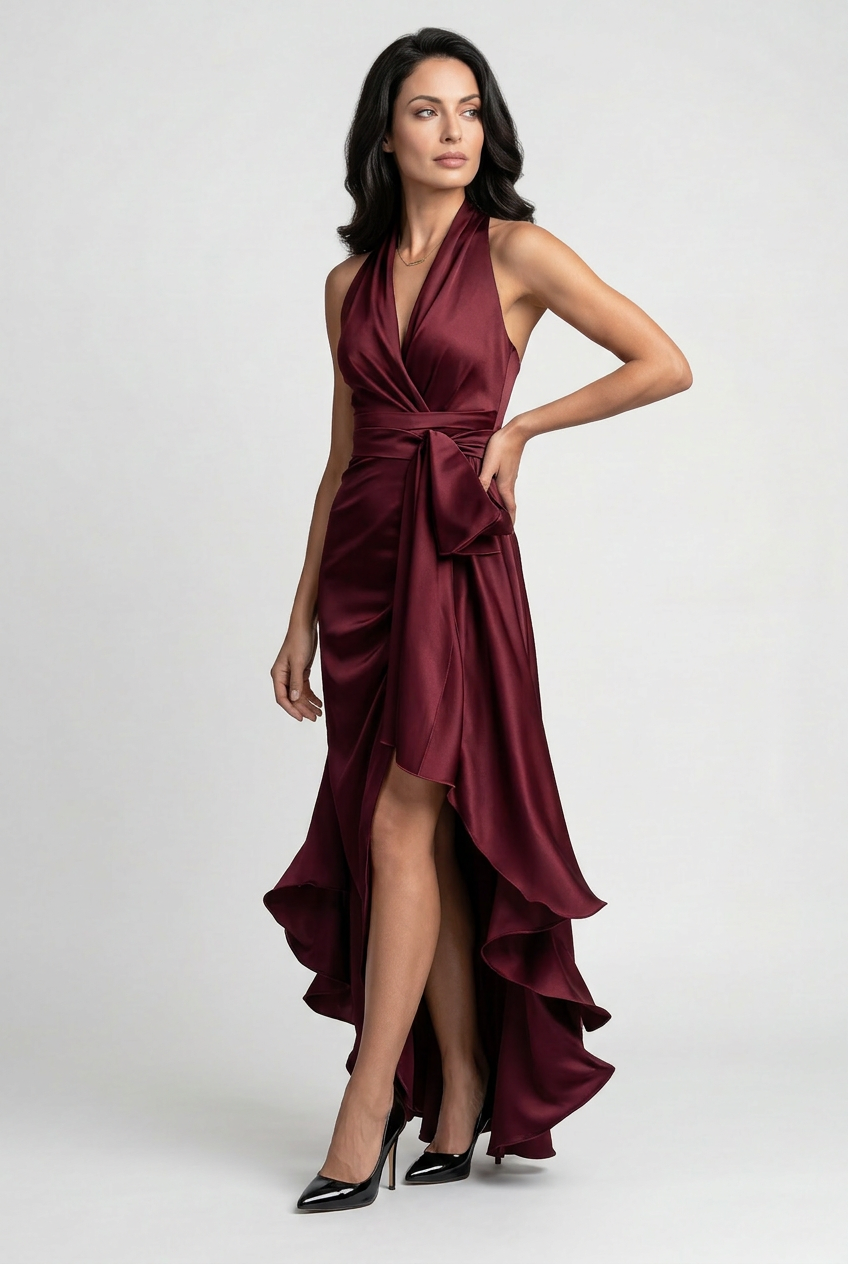 Women's halter prom dress silhouette front view