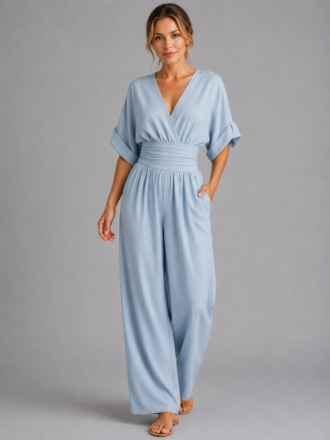 Wide-leg jumpsuit back view full length relaxed fit
