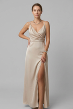 Sleeveless V-neck maxi dress styled for evening occasions