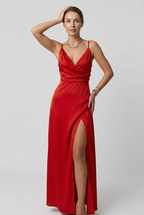 Women's elegant high slit maxi dress silhouette