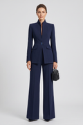 Navy Blue high-neck wide-leg co-ord suit set, front view