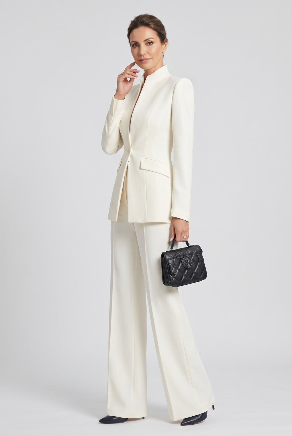 High-Neck Wide-Leg Co-Ord Suit Set