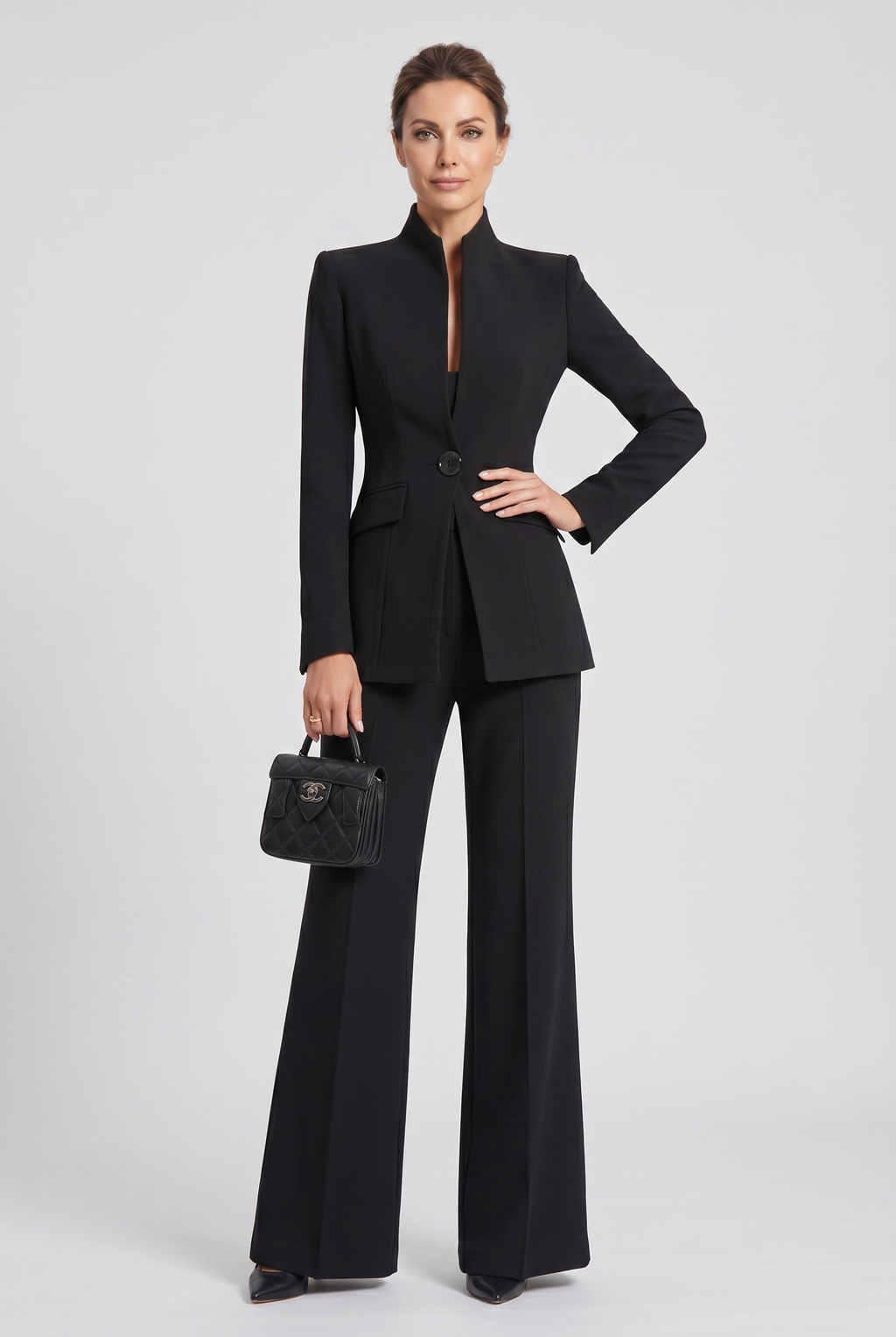 High-Neck Wide-Leg Co-Ord Suit Set